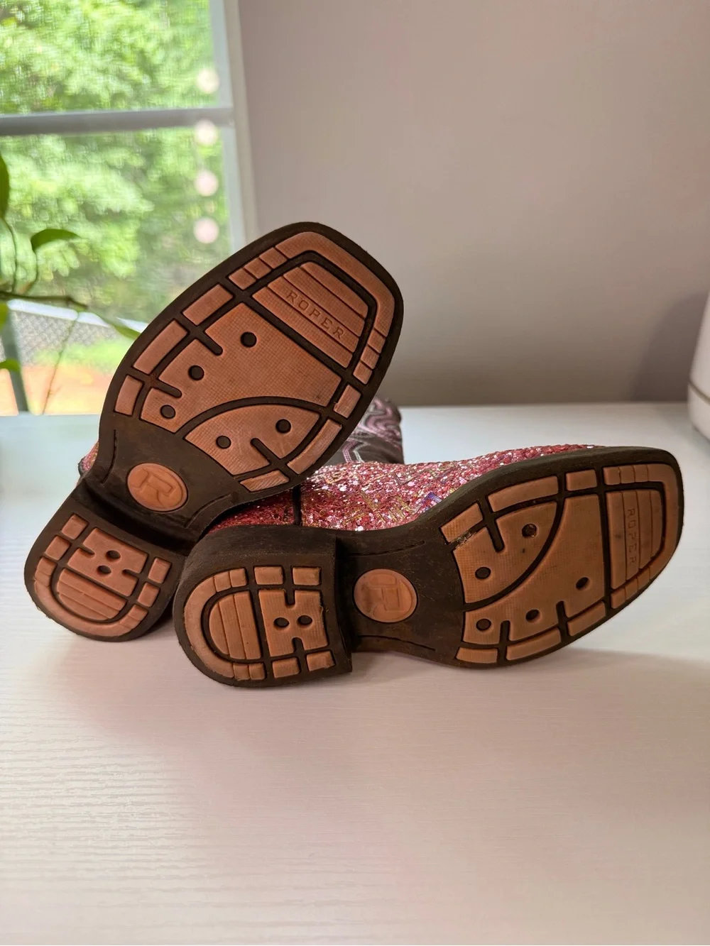 Roper Toddler Pink Glitter Aztec Square Toe Boot